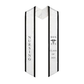 Ovaltag BSN RN Nursing Graduation Stole Class of 2025 With Medical Logo, Gift for Nurse Student (White with Black Trim, Class of 2025)