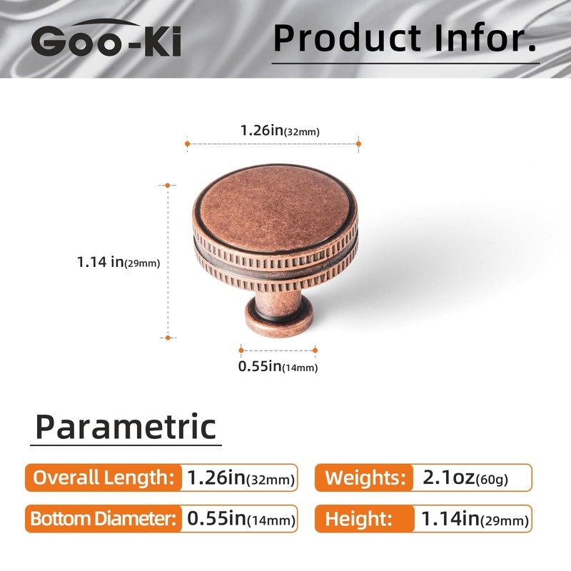 Goo-Ki Antique Copper Cabinet Drawer Knobs Zinc Alloy Kitchen Hardware