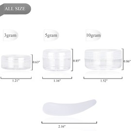 100PCS 3 Gram Sample Containers, 3ml Empty Jars with Lids, Small Cosmetic Containers, Mini Sample Jars with 8PCS Mini Spatulas for Make Up, Oils, Lotion, Powder, Paint, Jewelry, Lip Balms(Clear Lid)