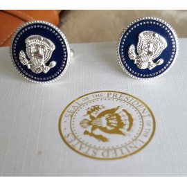 CUFFLINKS VVIP RARE SILVER  BLUE COBALT PRESIDENT BARAK OBAMA