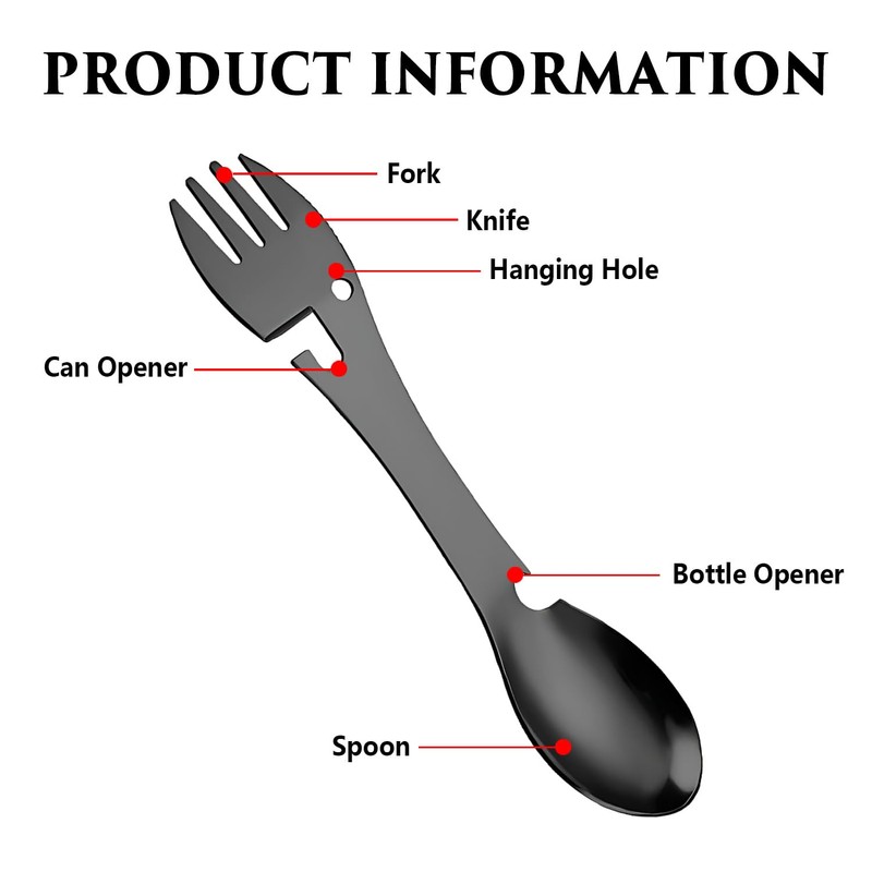 3 Piece Spork Camping Cutlery Set, Multipurpose Picnic Metal Tableware,