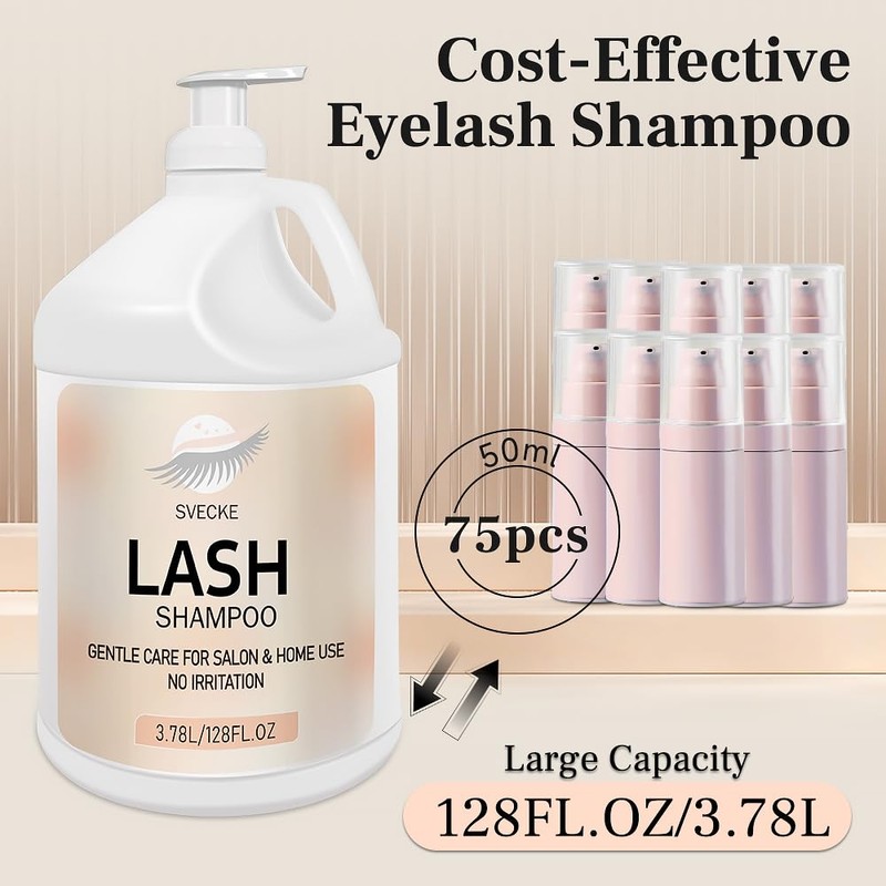 SVECKE Eyelash Shampoo, 128 fl.oz/3.78L, with 50 Lash Extension Aftercare