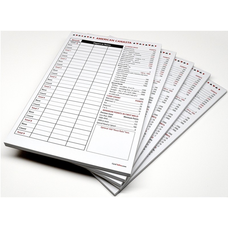American Canasta Score Pads (5 Pads, 50 Sheets Each) Enjoy