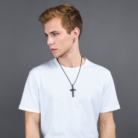 U7 Mens Necklaces Black Cross Religious Jewellery Christian Prayer Amulet Pendant For Women