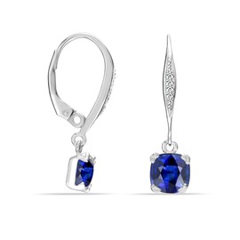 LeCalla 925 Sterling Silver Blue Sapphire and White Zirconia Women's Earrings, Gemstone Birthstone Leverback Earring for Women