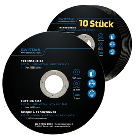 SW-Stahl 82317L Cutting Discs 100 x 1.0 x 16 mm I 1 mm Thick I 16 mm Sanding Disc Holder I for Metal and Stainless Steel I Universal Flex Disc for Angle Grinder I DSA Approved Pack of 10