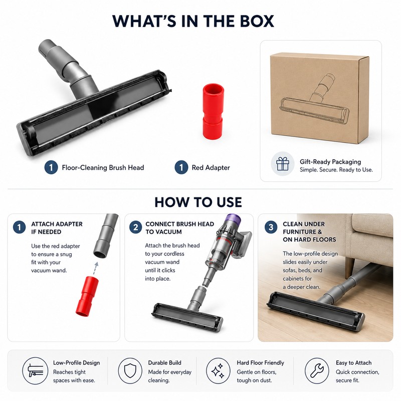 Vacuum Floor Brush Attachment for Hard Floors – Low-Profile Cleaning