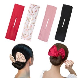 Qazuwa Magic Hair Bun French Twist Hairstyle 4 Pieces Magic Hair Bun Maker Donut Hair Bun Maker Bun Doughnut Hair Bun for Thick or Long Hair (Red, Black, Pink, White)