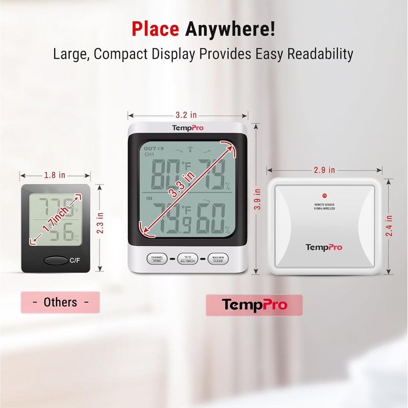 TempPro Indoor Outdoor Thermometer Wireless, 500 ft Outside Thermometer with
