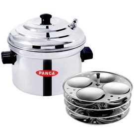 PANCA Idli Maker 4 Plates,Stainless Steel Idli Cooker Induction And Gas Stove Compatible Idli Cooker, 16 Idli Maker (4 Plates), 5 Litre, Silver