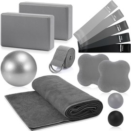 Simgoing 14 Pcs Yoga Kits for Home Workouts Pilates Equipment Set for Women Beginners Include Hot Yoga Towel Blocks Strap, Knee Pad, Resistance Loop Exercise Band, Massage Lacrosse Ball, Pilates Ball
