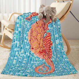 Duduho Manta de cama con caballito de mar, ultrasuave, con temática de océano, para todas las estaciones, cálida, ligera, acogedora manta de felpa para el hogar, recámara, sofá, silla, viajes, 40 x 50 pulgadas