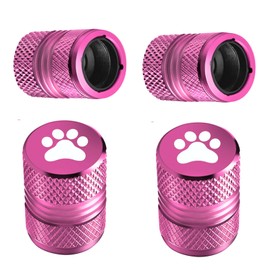 Tire Valve Stem Caps - 4 Pack Anti-Corrosion Premium Anodized Alloy Tyre Air Valve Caps Cat Dog Paw for Car SUV Bike Pink