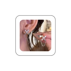 Xduargs Boho Crystal Cross Earrings Vintage Letter X Stud Earrings Silver Cross Chain Dangle Earrings Minimalist CZ Cross Stud Earrings Jewelry for Women and Girls