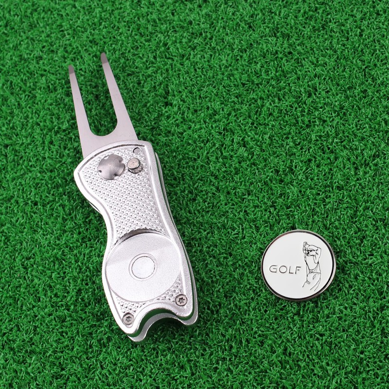 CRESTGOLF Switchblade Golf Divot Tool Golf Green Repair Pitch Fork(silver)