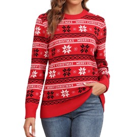 GRECERELLE Christmas Sweatshirts for Women Funny Christmas Tree Womens Red Sweater Snowman Crew Neck Vintage Christmas Sweater Fitted Red Snowflake-XL