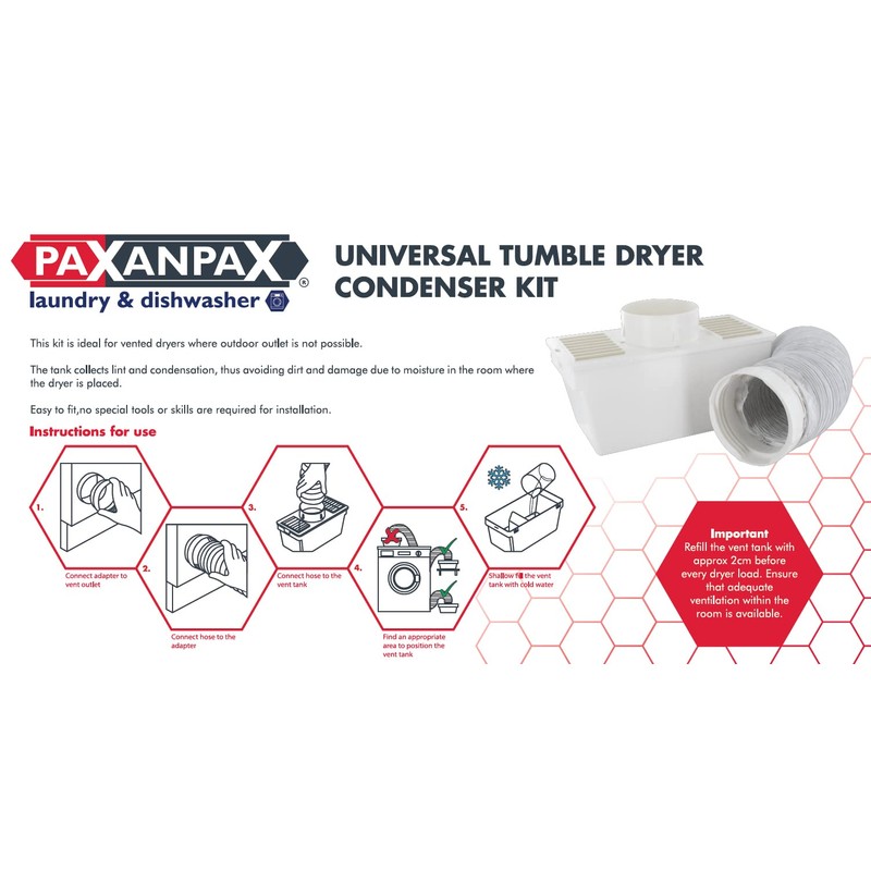 Paxanpax PLD156 Universal Tumble Dryer Internal Condenser Kit, Includes Hose,