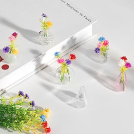 GOOZADA 6 Pack Mini Vase Glass Magnets, Cute Magnetic Fridge Magnets for Refrigerator Kitchen Office Locker with Artificial Flowers