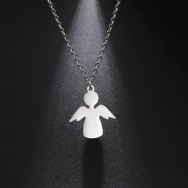 Dreamtimes Angel Pendant Necklace for Women and Girls Christian Amulet with Necklace Stainless Steel Jewellery for Children Valentine's Day, Stainless Steel, No Gemstone