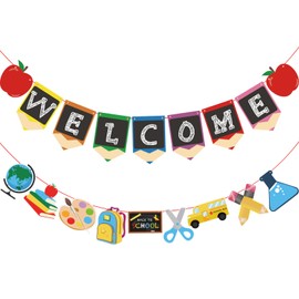 Welcome Back to School Banner, Welcome to Kindergarten Decorations for Classroom, New Grade Pennant Photo Props Supplies for School Classroom Hanging Decor