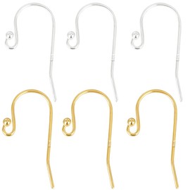 Beebeecraft 2 Colors 12Pcs Fish Earring Hooks 18K Gold Plated & 925 Sterling Silver 20~21.5mm French Ball End Ear Wires with Drop Dangle Earring Findings DIY Jewellery Making