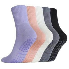Pilates Socks for Women 5 Pairs Non Slip Yoga Socks Anti Slip Grip Sock for Ballet Hospital, Dance, Trampoline, Barre, Workout（Black White）