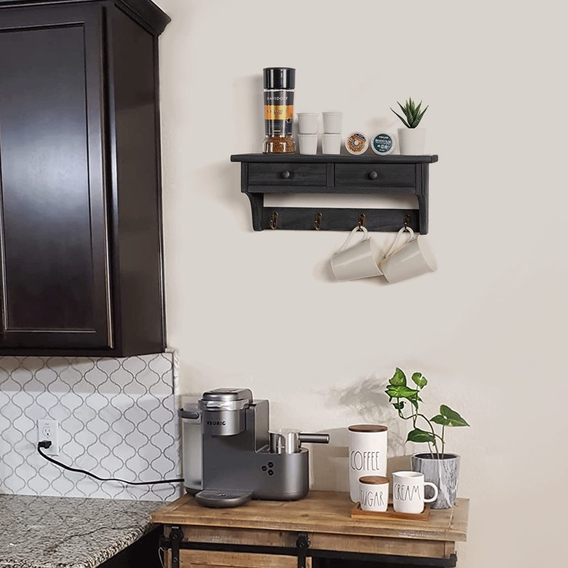 Emfogo Wood Coat Hooks Wall Mounted, Rustic Style with 4