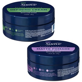 Suave Barber Essentials Variety 2-Pack – Matte Pomade for Men, Light Hold, No Shine + Defining Cream, Medium Hold, Low Shine, 1.75 Oz Ea