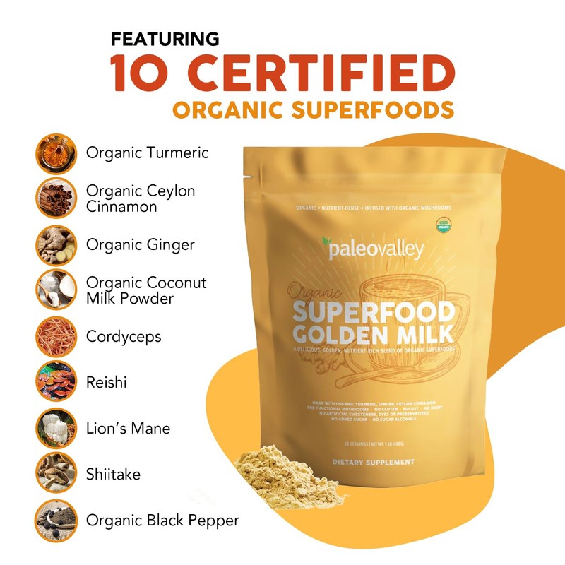 Paleovalley Organic Superfood Golden Milk - Immune, Focus, Cognitive, Longevity