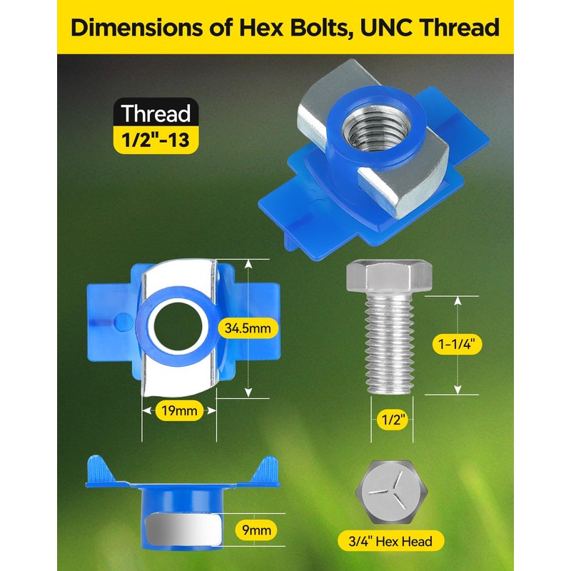 GZBEVITAR 1/2"-13 Nylon Channel Squeeze Nut and Bolt, 9mm Thickened