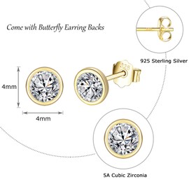wynn's Silver Stud Earrings for Women, 925 Sterling Silver Gold Cubic Zirconia Stud Earrings, 4mm Tiny Small Sleeper Cartilage Round Studs for Girls Men, Come with 925 Sterling Silver Earring Backs