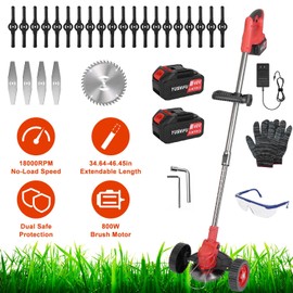 KOCASO 3-in-1 Cordless Grass Trimmer/Weed Wacker/Lawn Edger with Wheels, Stringless Electric Weed Eater, Adjustable Head & Extendable Length, 3 Blades, Lightweight for Lawn, Shrubs, Flower Beds