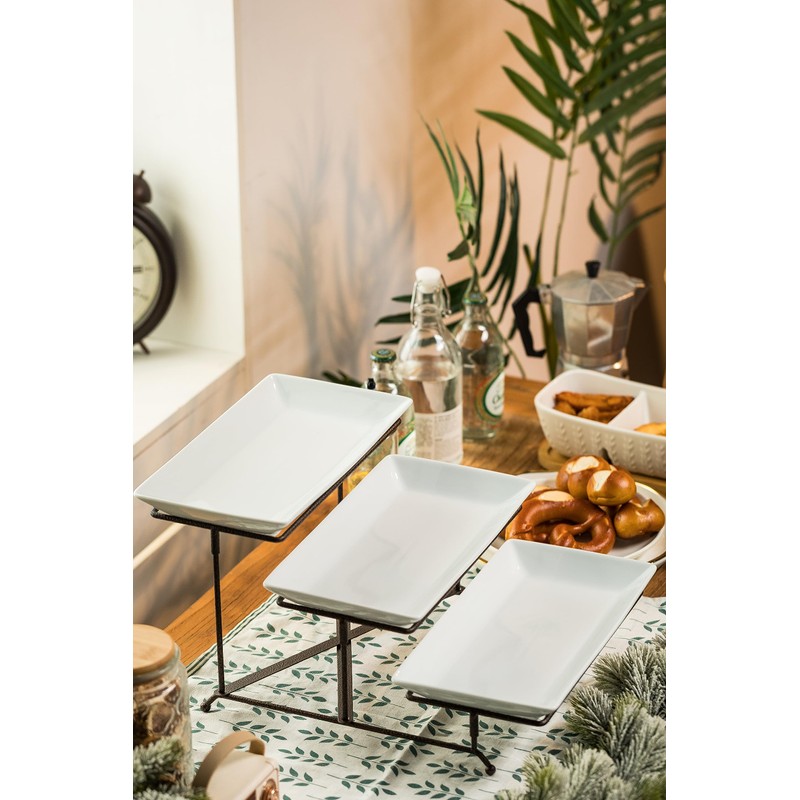 LAUCHUH 3 Tier Serving Tray Porcelain Tiered Serving Stand Collapsible