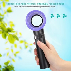 Wisoqu Portable Handheld Fan, Portable Mini USB Rechargeable Bladeless Fan, Three Adjustment Speeds, 360° All Around Air Suction, Handy Cooler for Home Outdoor (Black)
