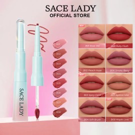 Sacelady Labial Y Delineador 2 En 1 Mate Suave No Transfiere