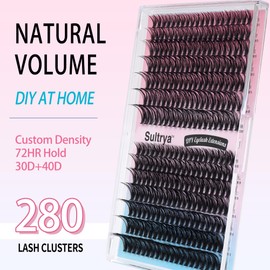 Sultrya DIY Lash Extension Kit 30D&40D Cluster Lashes Set Glossy Deep Black Faux Mink Eyelashes with Tweezers, Bond & Seal Lightweight Natural-Looking Lash Extensions at Home (9–16mm, 30D+40D KIT)