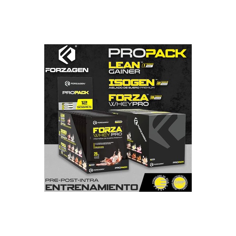 Forzagen ProPack Protein Proteínas Whey-Iso-Gainer 12 Sobres Variedad de Sabores