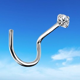 I Piercing Nose Stud Curved I Real 750 White Gold I Real Diamond I Dimensions 0.8 x 6 x 1.4 mm I Modern Fashionable Extravagant Exclusive I 47005, Gold