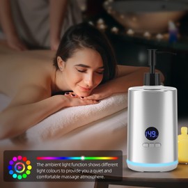 Massage Oil Warmer, Yofuly Body Lotion Warmer Dispenser Heated Machine with Atmosphere Light, Portable Temperature Adjustable Massage Oil Heater for Beauty Salon and Spa Use, Gray