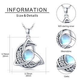 CHENGHONG Celtic Moonstone Necklace 925 Sterling Silver Celtic Knot Moon Pendant Crescent Irish Necklace Jewelry Gift for Women