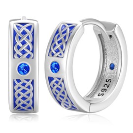 Odinstone Mens Earrings Celtic Hoop Earring with Iced Out Cz Blue Cubic Zirconia Hypoallergenic 925 Sterling Silver Stylish Hip Hop Cool Earring for Men Women