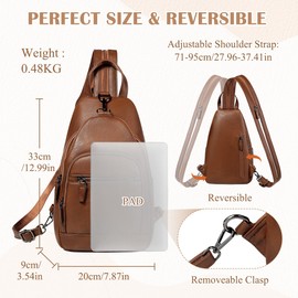 RAVUO Backpack for Women, Fashion Anti Theft Faux Leather Sling Crossbody Bag Ladies Convertible Shoulder Chest Bag Rucksack for Travel Hiking College,Brown