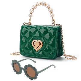 LJCTULY Baby Purse for Toddlers, Mini Kids Heart Lock Purses, Small Girls Purses for Kids 1-10, Girls Green Wallet with Glasses, Beaded Handbag, Toddler Bag Gift for Christmas