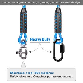 BeneLabel Set of 2 Swing Attachment Tree, 200 cm Hammock Suspension Rope, Adjustable Hanging Chair Strap with Carabiner, Tree Swing, Nest Swing, Beam Attachment, 454 kg / 10 mm Diameter, Blue