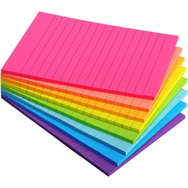 Eastern Wolf 8 Pads Lined Sticky Notes 4x6 in, Sticky Notes with Lines, Self-Stick Note Pads 8 Bright Multi Colors, 35 Sheet/Pad