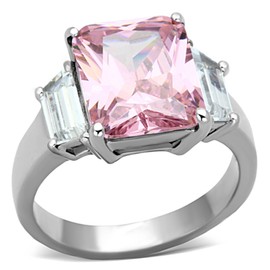 Marimor Jewelry 6.64 Carat Emerald Cut Rose Zirconia Stainless Steel Engagement Ring Womens Size 10