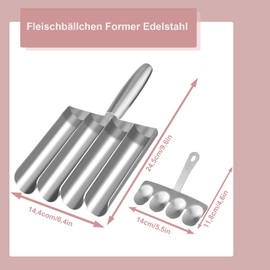 OUTALIZ Meatball Shaper, Stainless Steel, Meatball Maker, 4 Tubes Leischball Shovel Maker, Kitchen Meatball Maker with Cutting Spade, for Fish Balls, Meatballs, Crab Balls