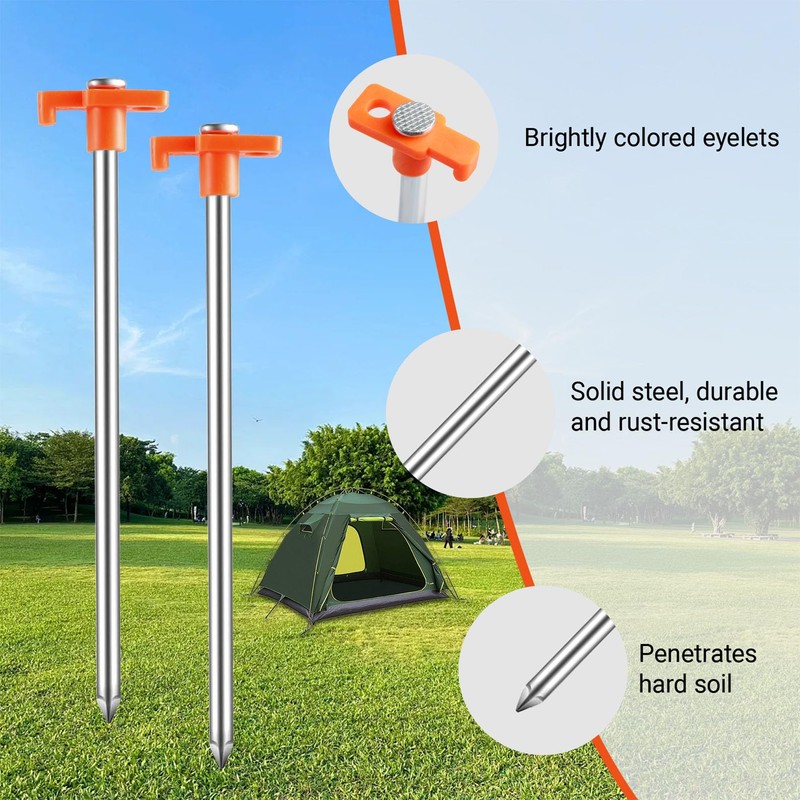 Loccmat 40 Pcs Tent Stakes,9.8 Inch Ground Stakes,Heavy Duty Metal