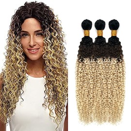 Hxxcoup Sew-in Bundles Real Hair Wefts for Sewing Human Hair Bundles Water Wave 1B4613 Ombre Blonde Double Weft Extensions 24 26 28 Inches with Minimal Smell Minimal Tangle 100 g/pc for Women