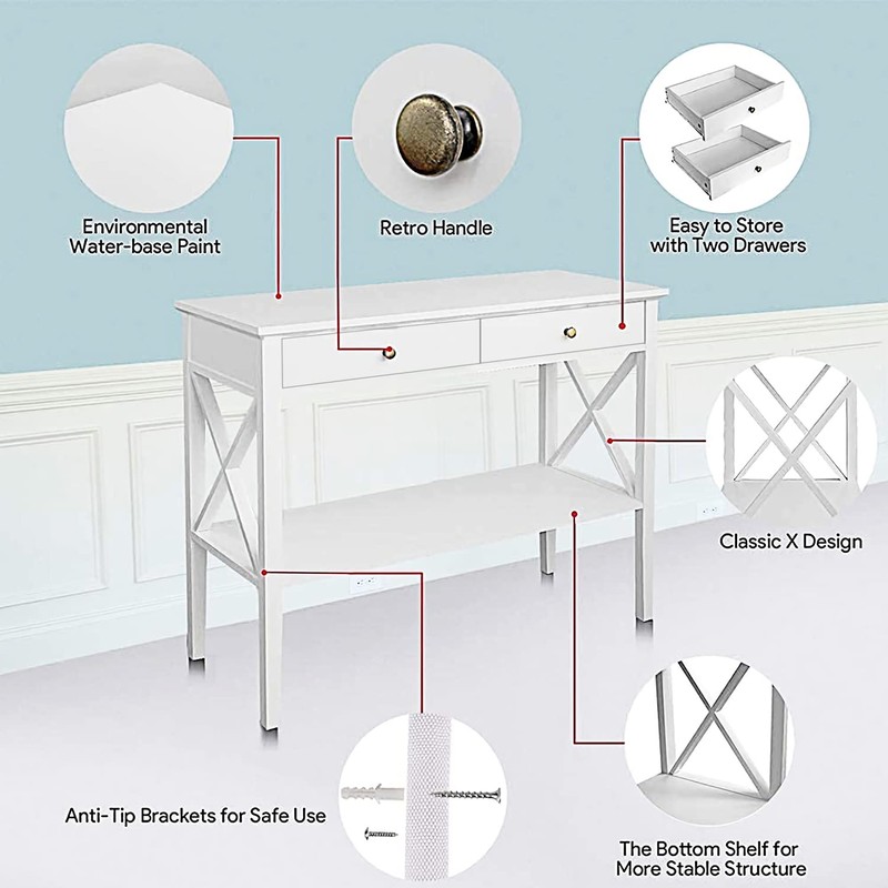 ChooChoo Console Table with Drawers, Narrow Wood Accent Sofa Table